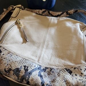 B Makowsky Cream and Tan Crossbody Bag with Textured Leather Finish